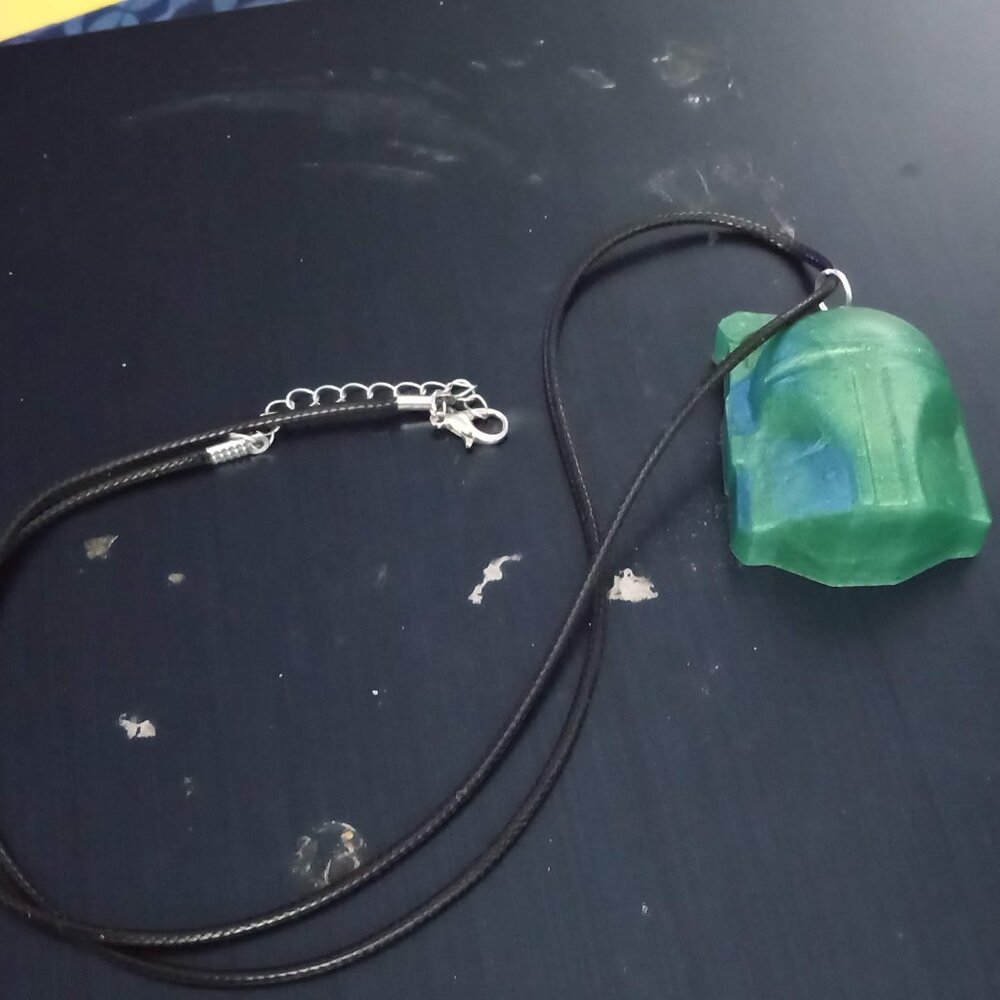 Handmade Green Mandalorian Helmet Necklace